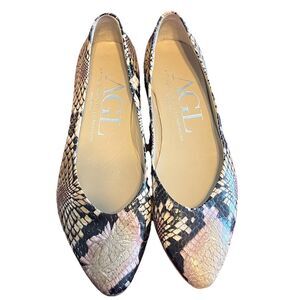 AGL Attilio Giustille Leombruni Snakeskin Print Leather Ballet Flat Size 5.5